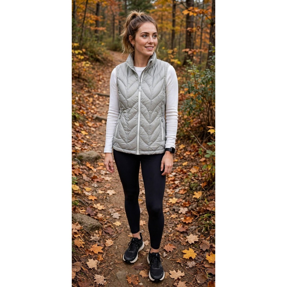Eddie Bauer Women's XS 700 Fill Goose Down Quilted Vest Gray Leaf Puffer Jacket